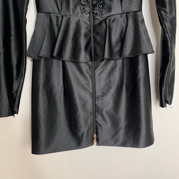 Rotate Annie Frill Trim Satin Black Mini Dress Womens New US 2 - Picture 11 of 16